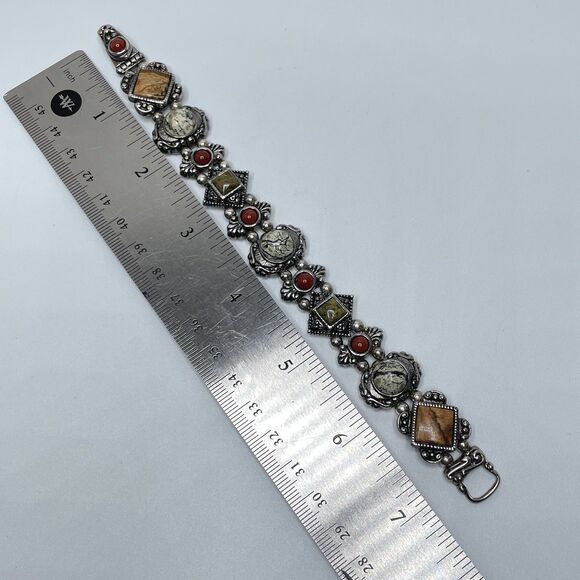 Vintage Retired Premier Design Jasper Epidote Cabochon Bezel Setting Bracelet - Picture 5 of 8